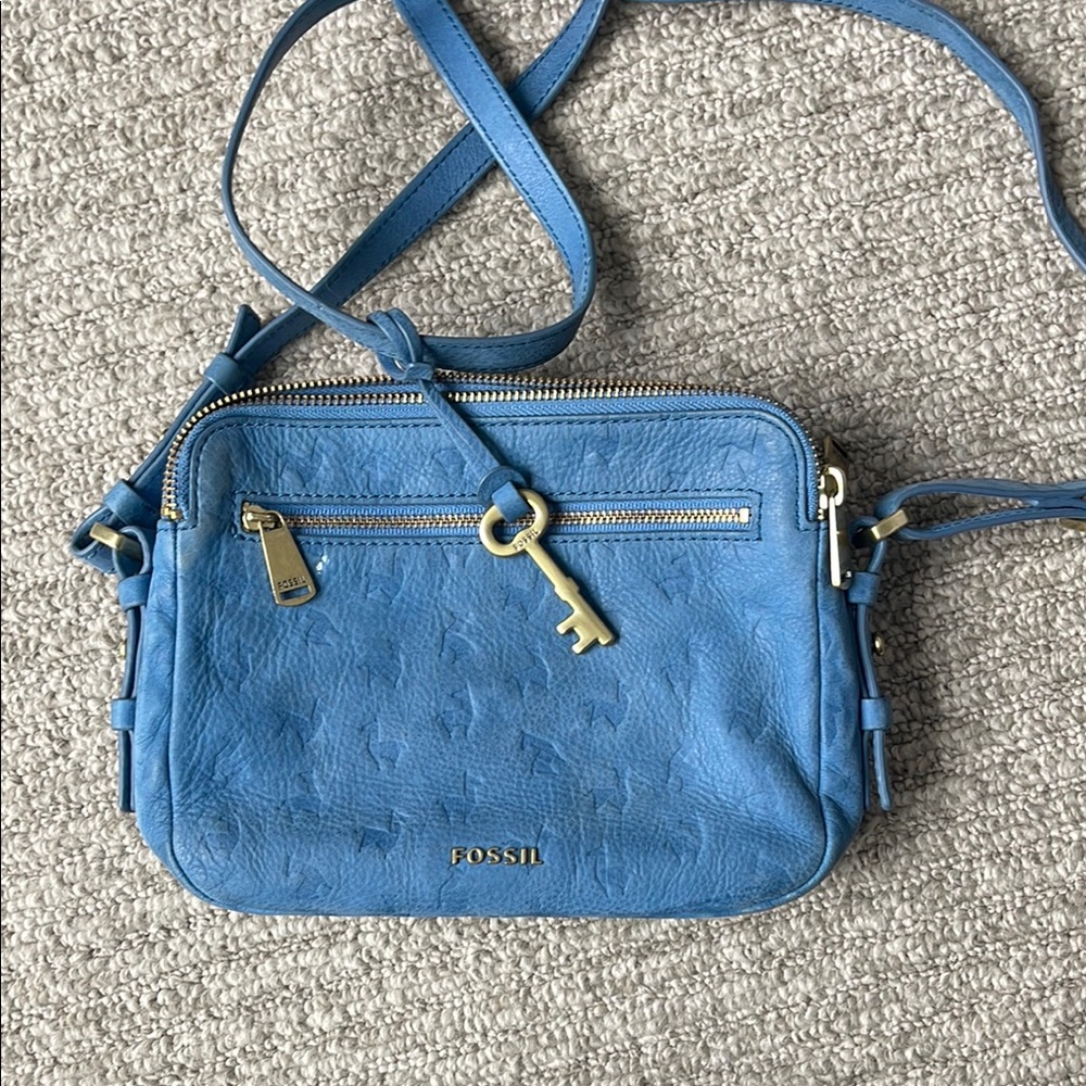 Fossil Blue Crossbody Bag with Key Charm